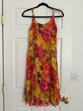 Y2K Bila Floral Midi Slip Dress in Pink, Yellow & Green